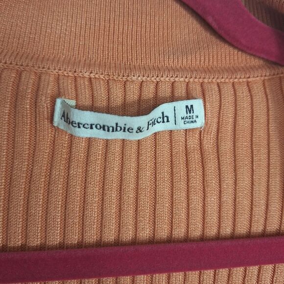 Abercrombie & Fitch Womens Bodycon Dress Short Sleeve Apricot Ribbed Mini Medium - Picture 3 of 11